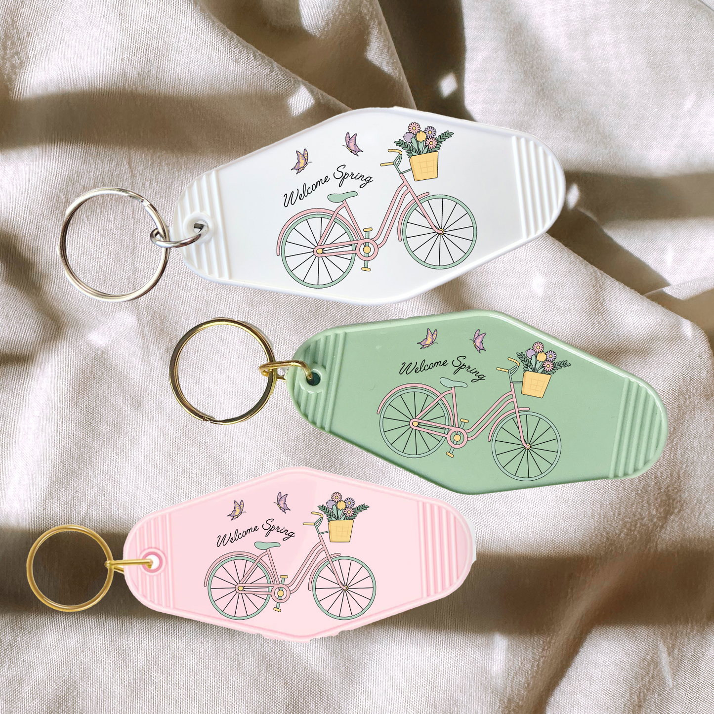 Welcome Spring Bicycle Keychain