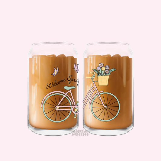 Welcome Spring Bicycle Glass Cup