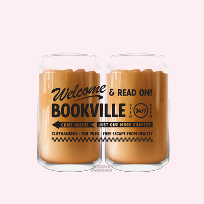 Welcome To Bookville Glass Cup