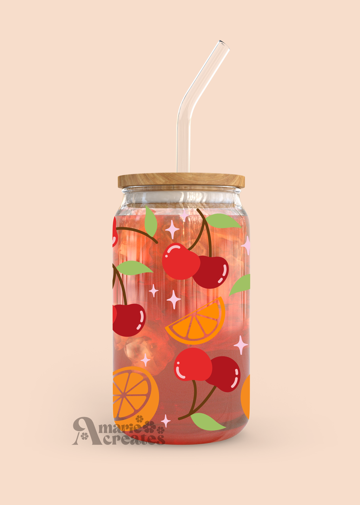 Orange Cherry Glass Cup