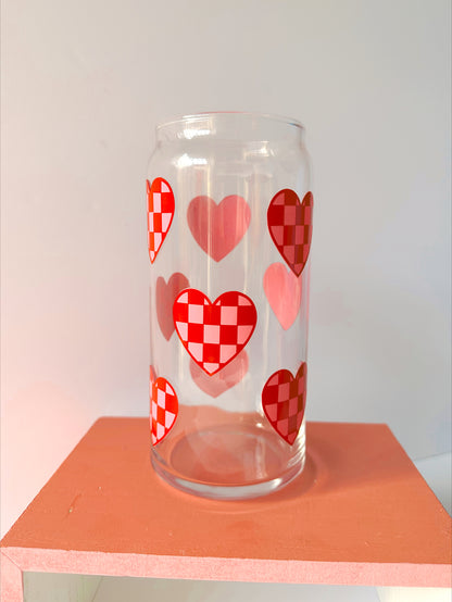 Checkered Hearts Glass Cup