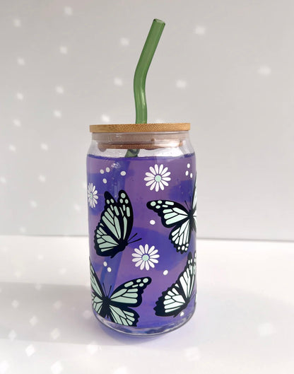 Butterfly Daisy Glass Cup