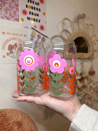 Retro Floral Glass Cup