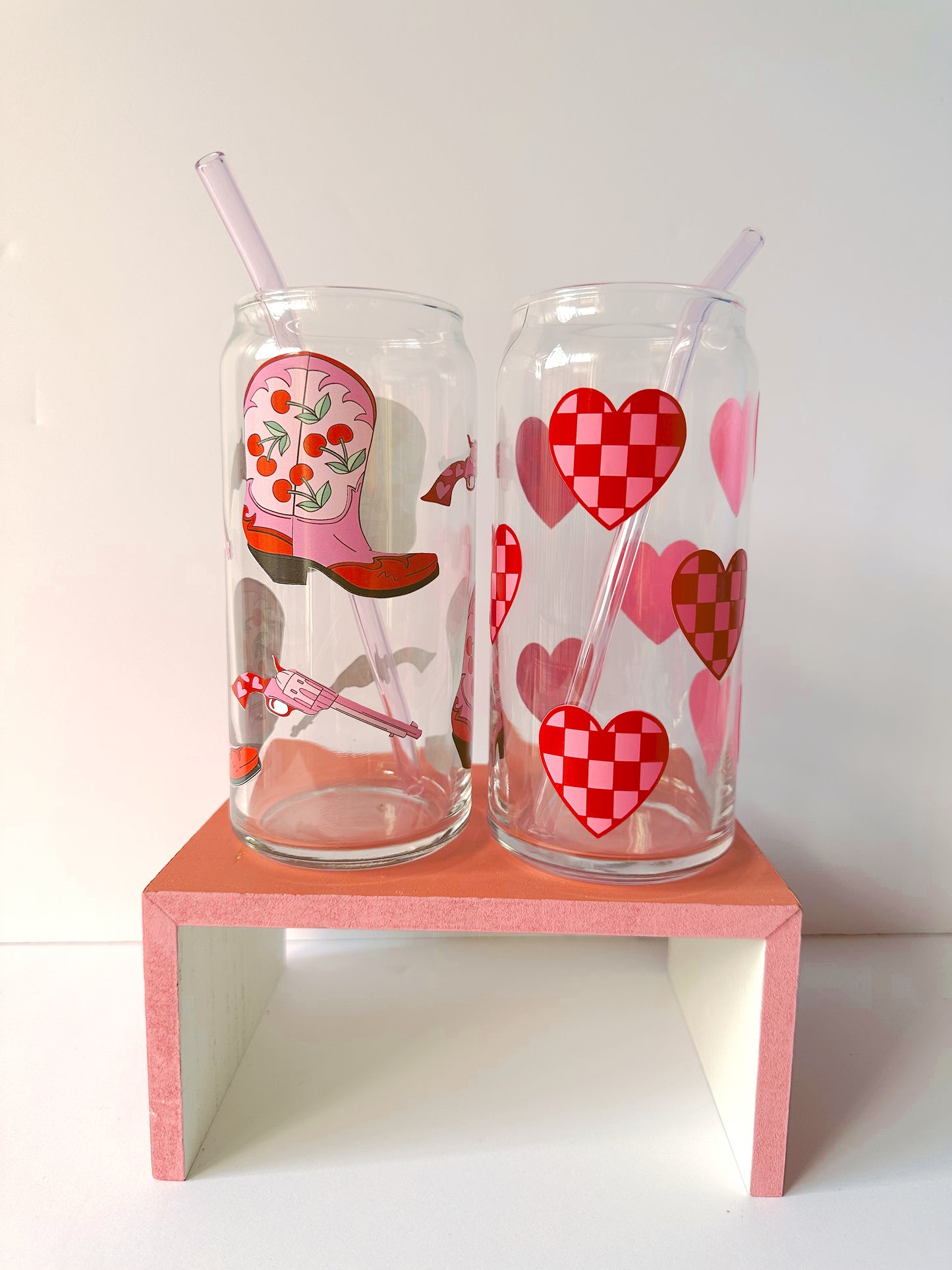 Checkered Hearts Glass Cup