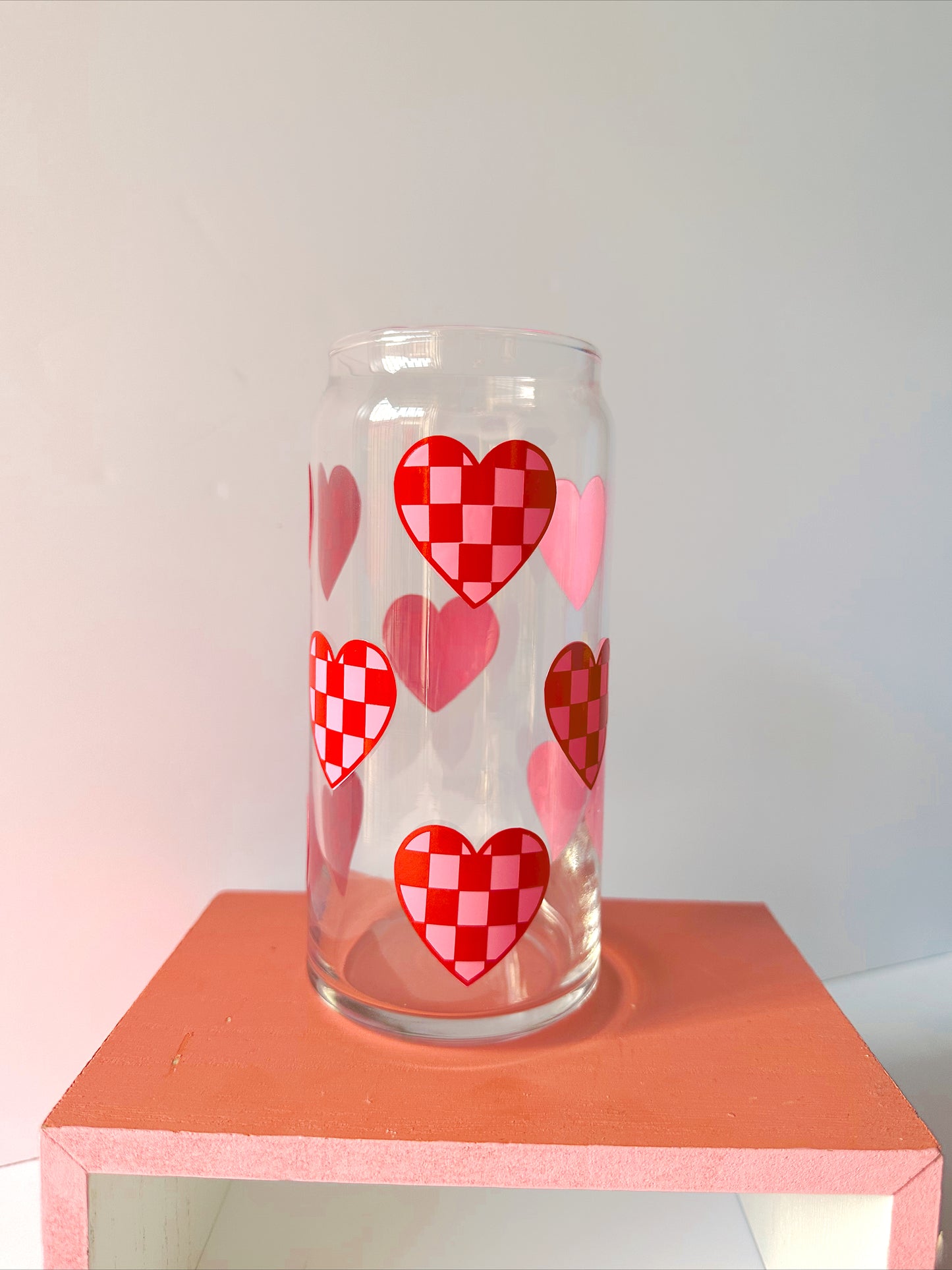 Checkered Hearts Glass Cup