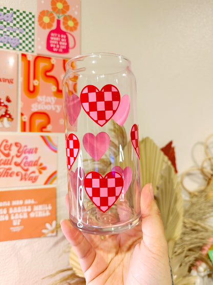 Checkered Hearts Glass Cup