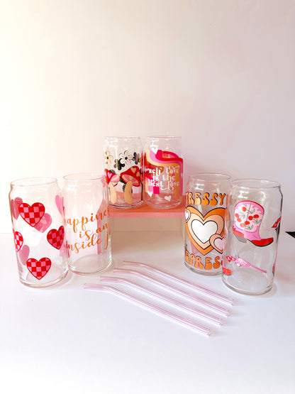 Checkered Hearts Glass Cup