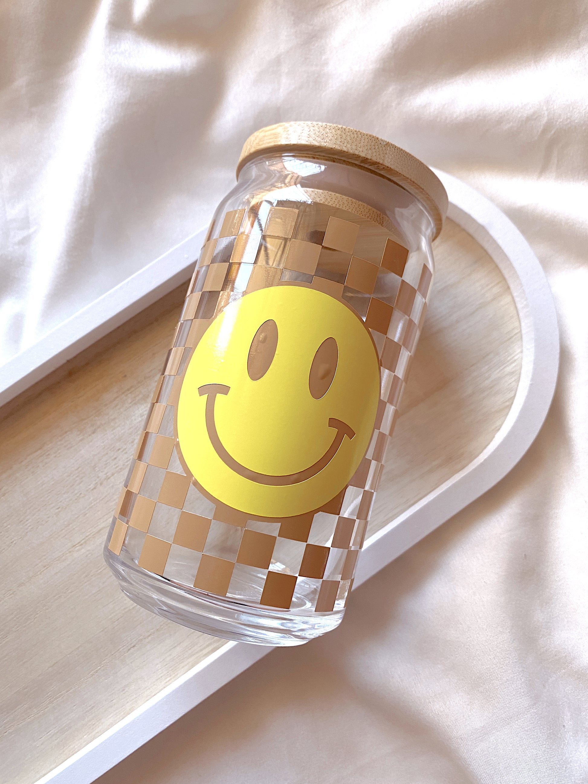 You Make Me Happy | Smiley Face Checkered | Glass Cup