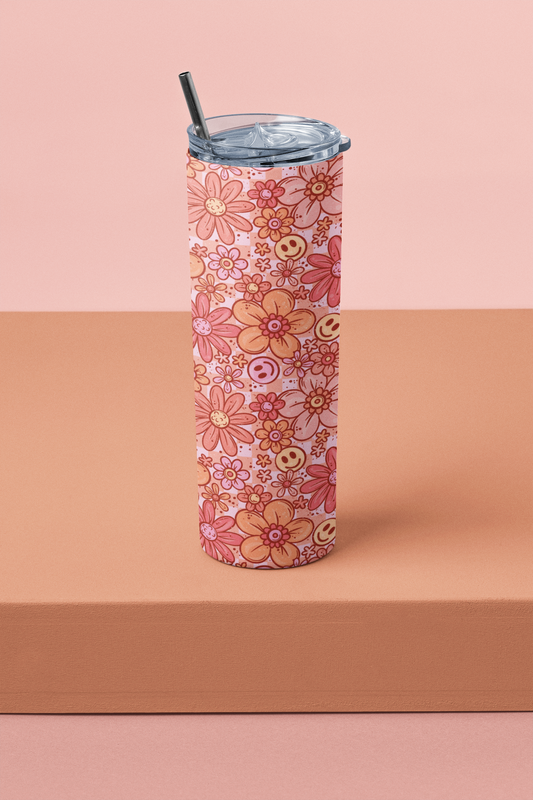 Pink Retro Floral Dream Tumbler or Flask