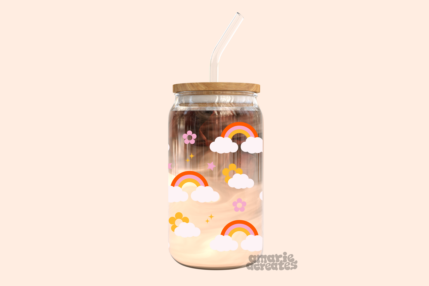 Rainbows And Stars Glass Cup